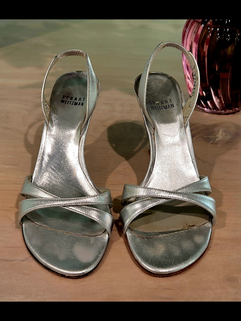 Stuart Weitzman Women’s Silver Metallic Slingback Sandals